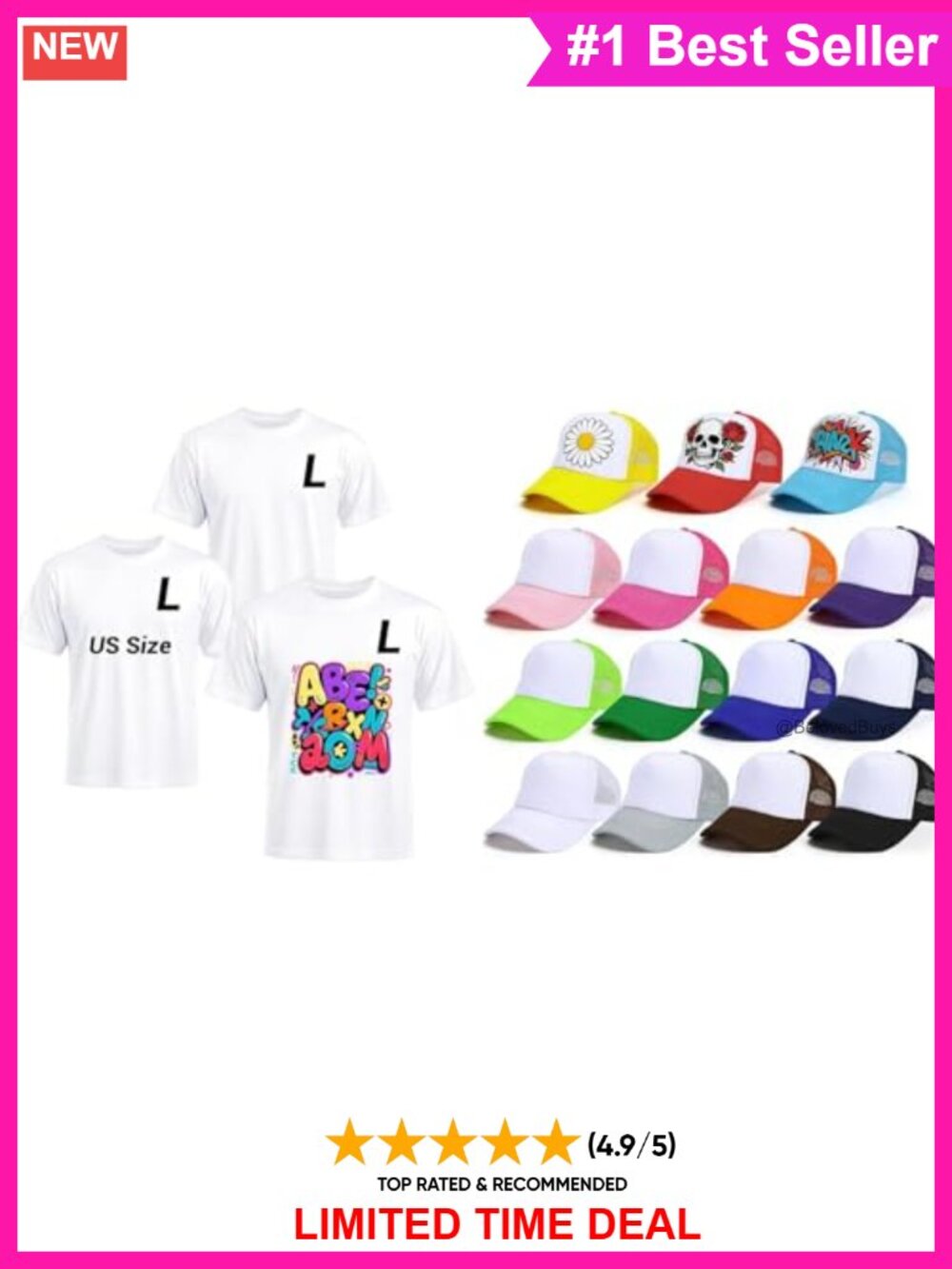 Bundle 3 PCS 95% Polyester Tees & 15 Pack Mesh Trucker Hats Sublimation Blanks